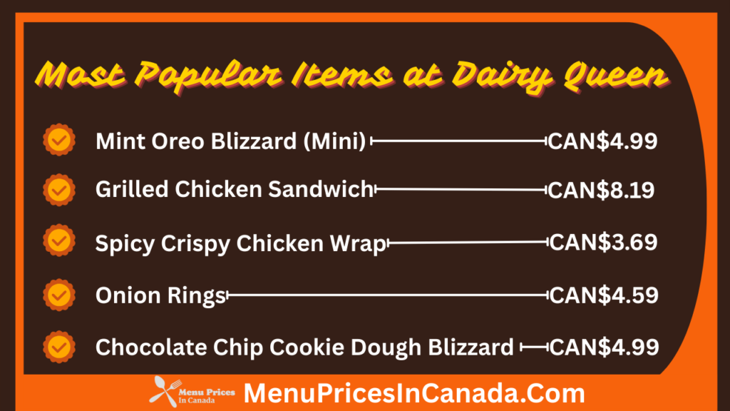 Most Popular Menu Items at Dairy Queen Canada