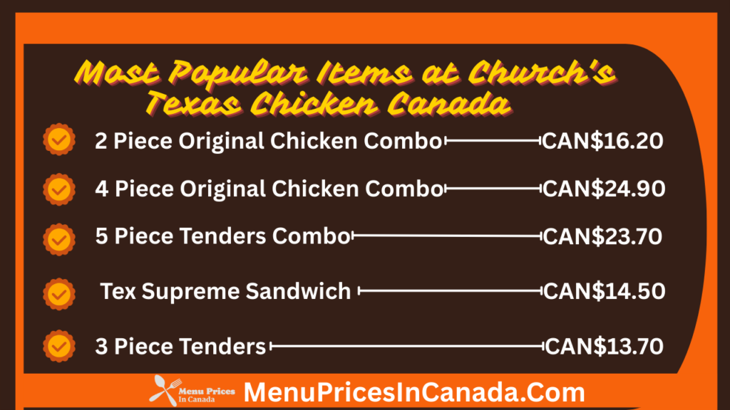 Most Popular Menu Items at Church's Texas Chicken Canada