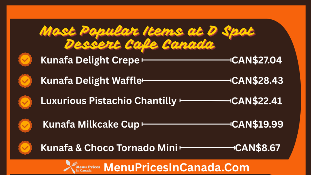 Most Popular Menu Items at D Spot Dessert Cafe Canada