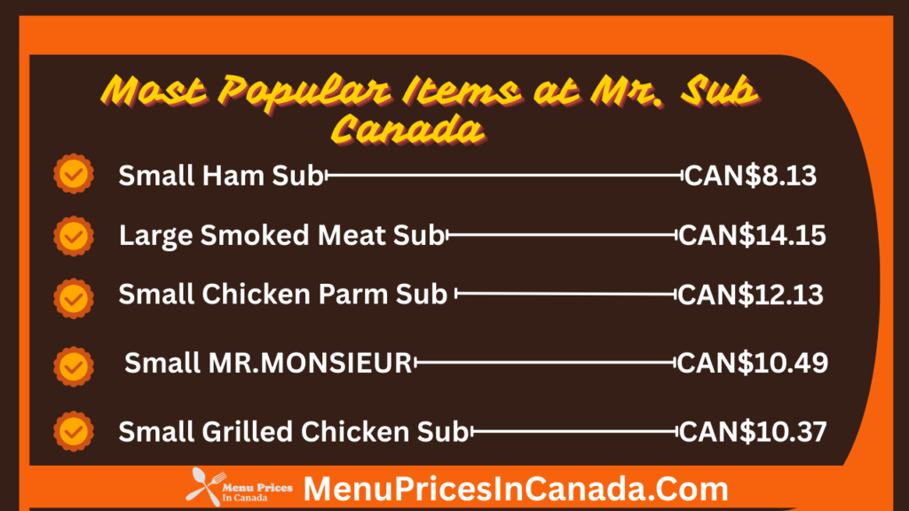 Most Popular Menu Items at Mr. Sub Canada