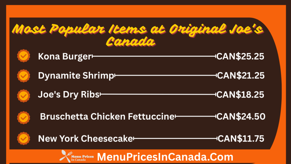 Most Popular Menu Items at Original Joe's Canada