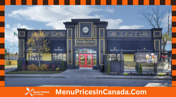 Fionn MacCool's Menu With Prices In Canada