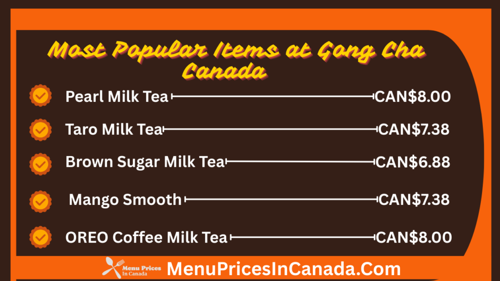 Most Popular Menu Items at Gong Cha Canada