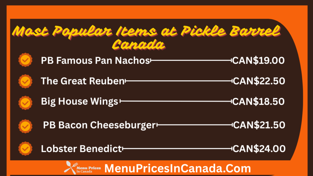 Most Popular Menu Items at Pickle Barrel Canada