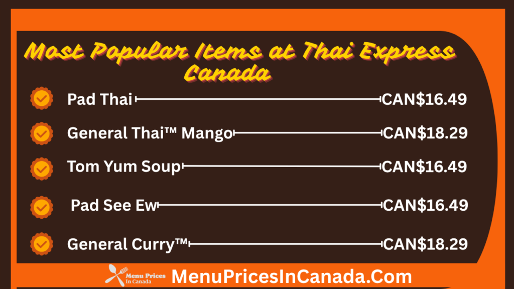 Most Popular Menu Items at Thai Express Canada