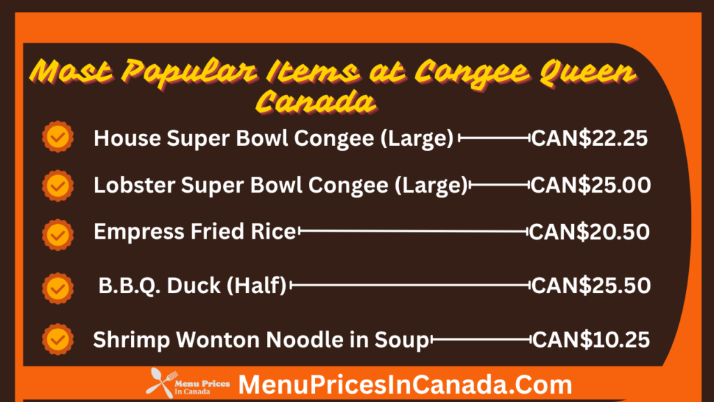 Most Popular Menu Items at Congee Queen Canada