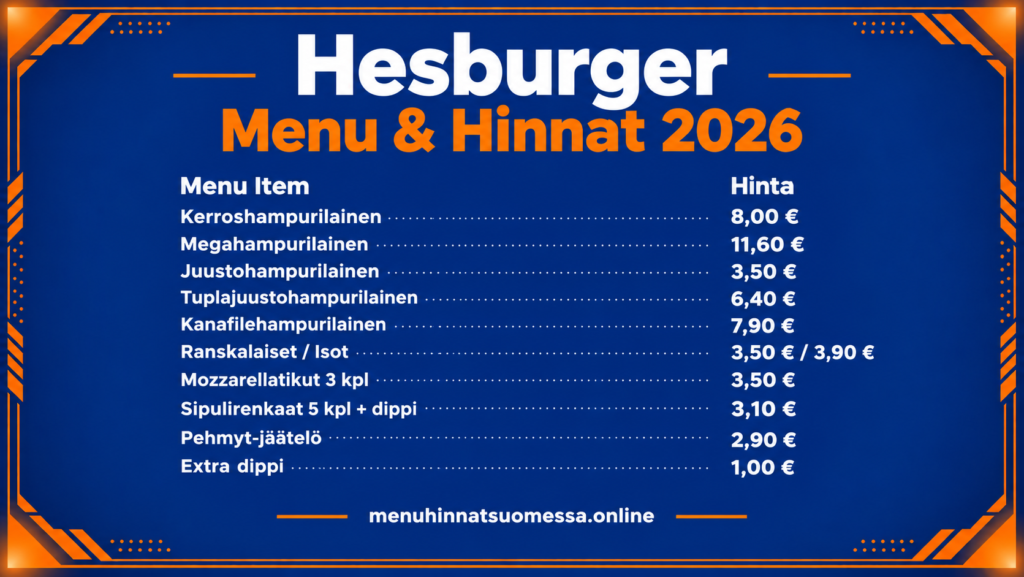 Hesburger menu ja hinnat 2026 2 Suosituimmat Hesburger-menutuotteet Suomessa